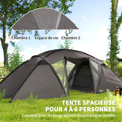 Family Camping Tent for 4-6 People, 3000mm Waterproof Tunnel Tent with 2 Doors, Windows, Carry Bag, Groundsheet for Camping Travel Hiking Garden, Black