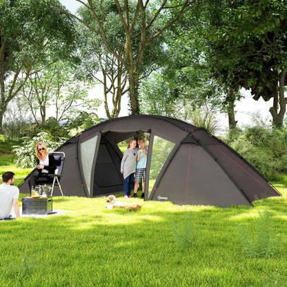 Family Camping Tent for 4-6 People, 3000mm Waterproof Tunnel Tent with 2 Doors, Windows, Carry Bag, Groundsheet for Camping Travel Hiking Garden, Black