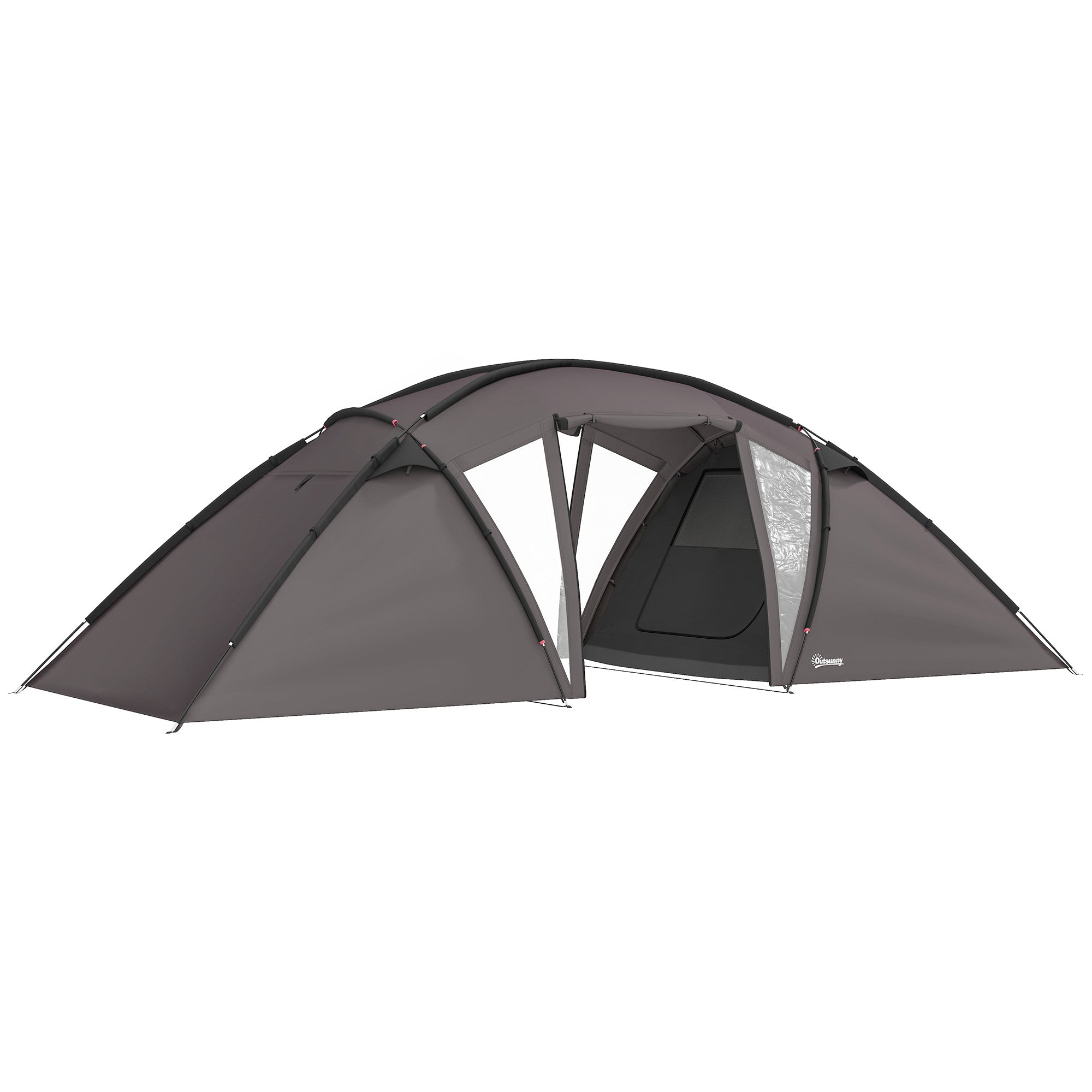 Family Camping Tent for 4-6 People, 3000mm Waterproof Tunnel Tent with 2 Doors, Windows, Carry Bag, Groundsheet for Camping Travel Hiking Garden, Black