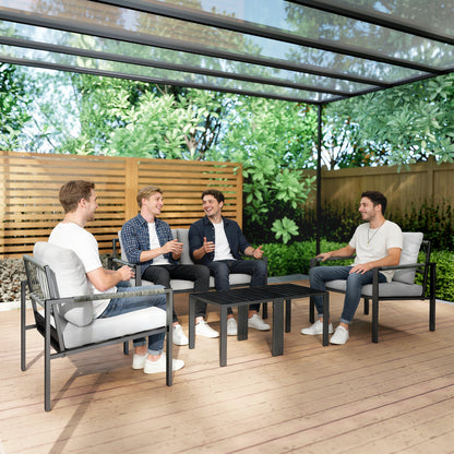 5-Piece Weather-Resistant Patio Set for 4 — 2-Seater Sofa, 2 Armchairs with Cushions, 2 Side Tables, Light Gray