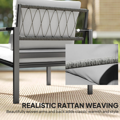 5-Piece Weather-Resistant Patio Set for 4 — 2-Seater Sofa, 2 Armchairs with Cushions, 2 Side Tables, Light Gray