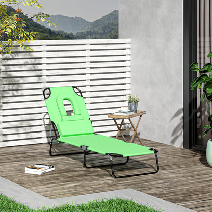 Folding Sun Lounger Garden Lounger with Face Hole, Headrest, Lounger with 4-Position Adjustable Backrest, Weather-Resistant Camping Lounger up to 120 kg load-bearing capacity, for Garden Beach Pool, Green