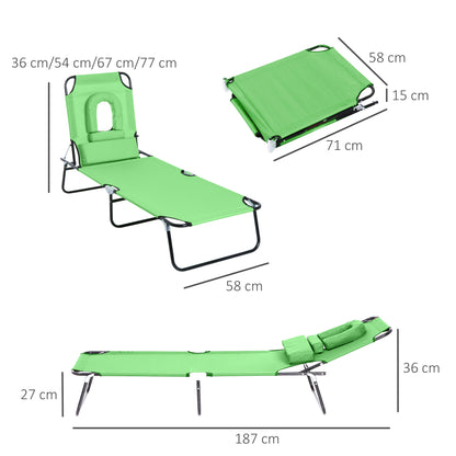 Folding Sun Lounger Garden Lounger with Face Hole, Headrest, Lounger with 4-Position Adjustable Backrest, Weather-Resistant Camping Lounger up to 120 kg load-bearing capacity, for Garden Beach Pool, Green