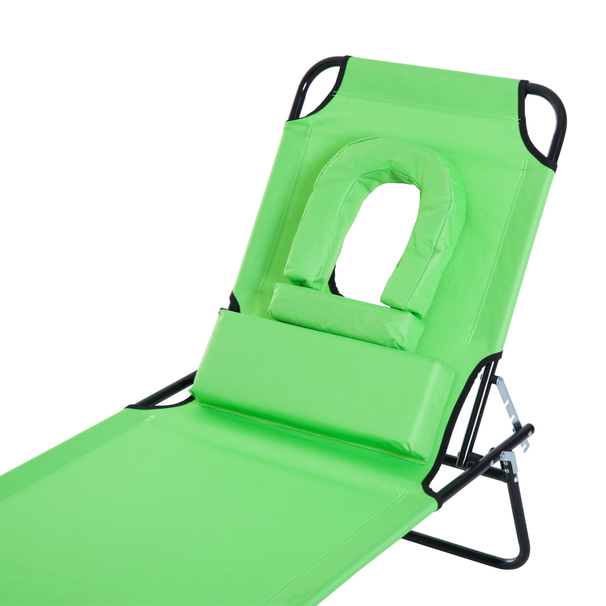 Folding Sun Lounger Garden Lounger with Face Hole, Headrest, Lounger with 4-Position Adjustable Backrest, Weather-Resistant Camping Lounger up to 120 kg load-bearing capacity, for Garden Beach Pool, Green