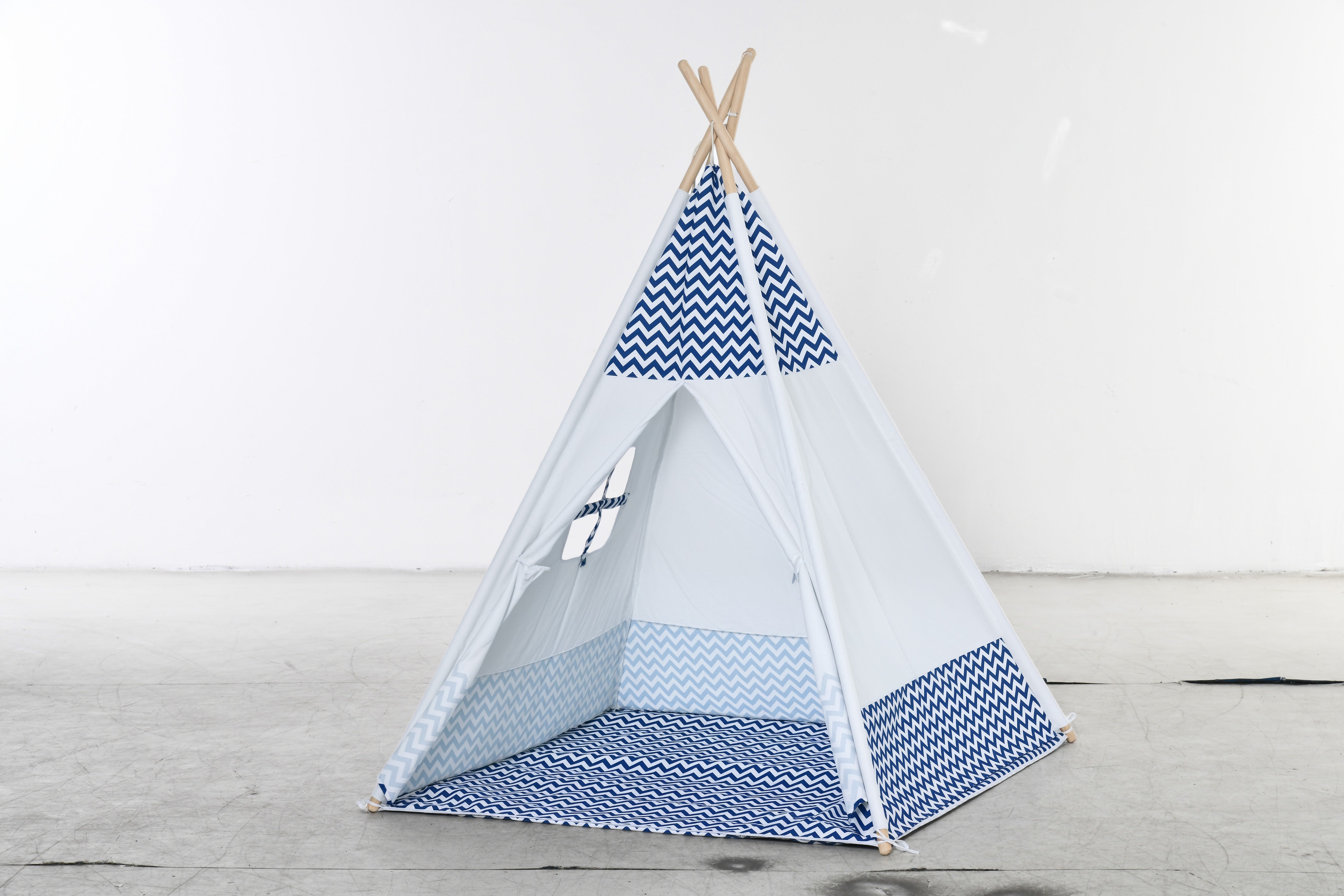 Children's Teepee Tent for +3 Years Old Wooden Kids Tipi with Window Mat and Carrying Bag for Indoors and Outdoors 120x120x155 cm Gray