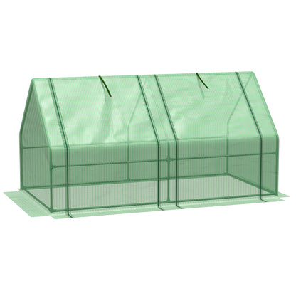 Mini Garden Greenhouse Mini Tunnel Greenhouse 180L x 90W x 90H cm Pointed Roof Steel High Density 140 g/m² Anti-UV 2 Roll-Up Windows with Zip Green