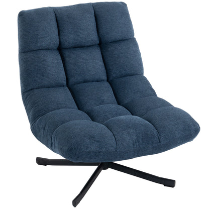 Armless Swivel Lounge Chair — Wide Chenille Seat, Steel Base, Dark Blue