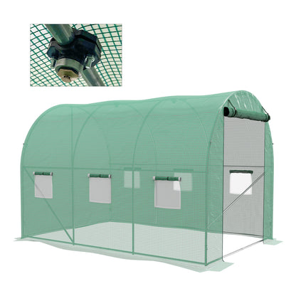 6m² Garden Tunnel Greenhouse Tomato Greenhouse with Integrated Watering System 3L x 2W x 2H m Reinforced Steel + High-Density PE 140 g/m² 6 Windows Roll-Up Door Green