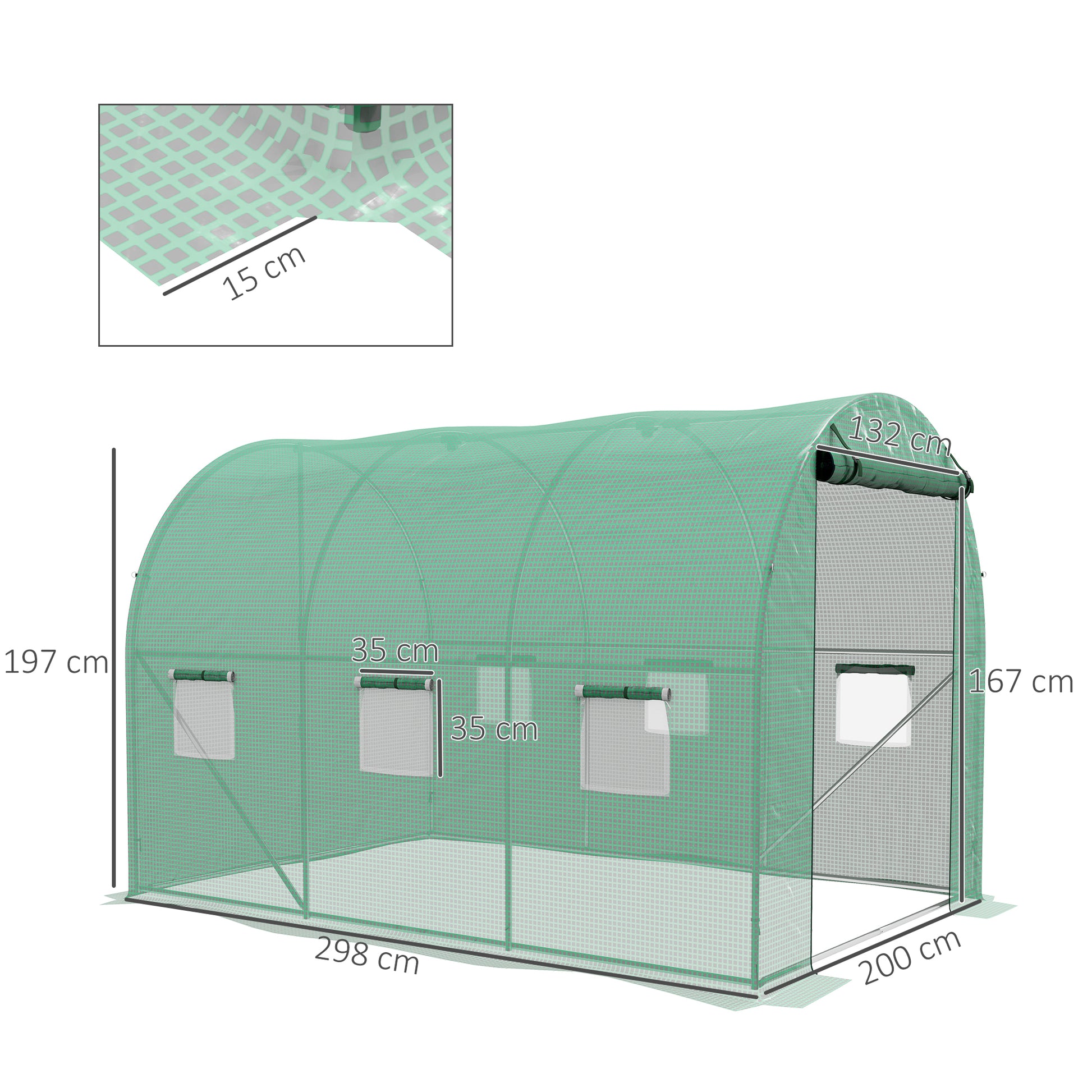 6m² Garden Tunnel Greenhouse Tomato Greenhouse with Integrated Watering System 3L x 2W x 2H m Reinforced Steel + High-Density PE 140 g/m² 6 Windows Roll-Up Door Green