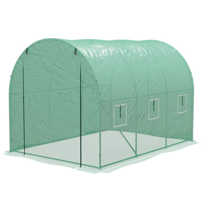 6m² Garden Tunnel Greenhouse Tomato Greenhouse with Integrated Watering System 3L x 2W x 2H m Reinforced Steel + High-Density PE 140 g/m² 6 Windows Roll-Up Door Green