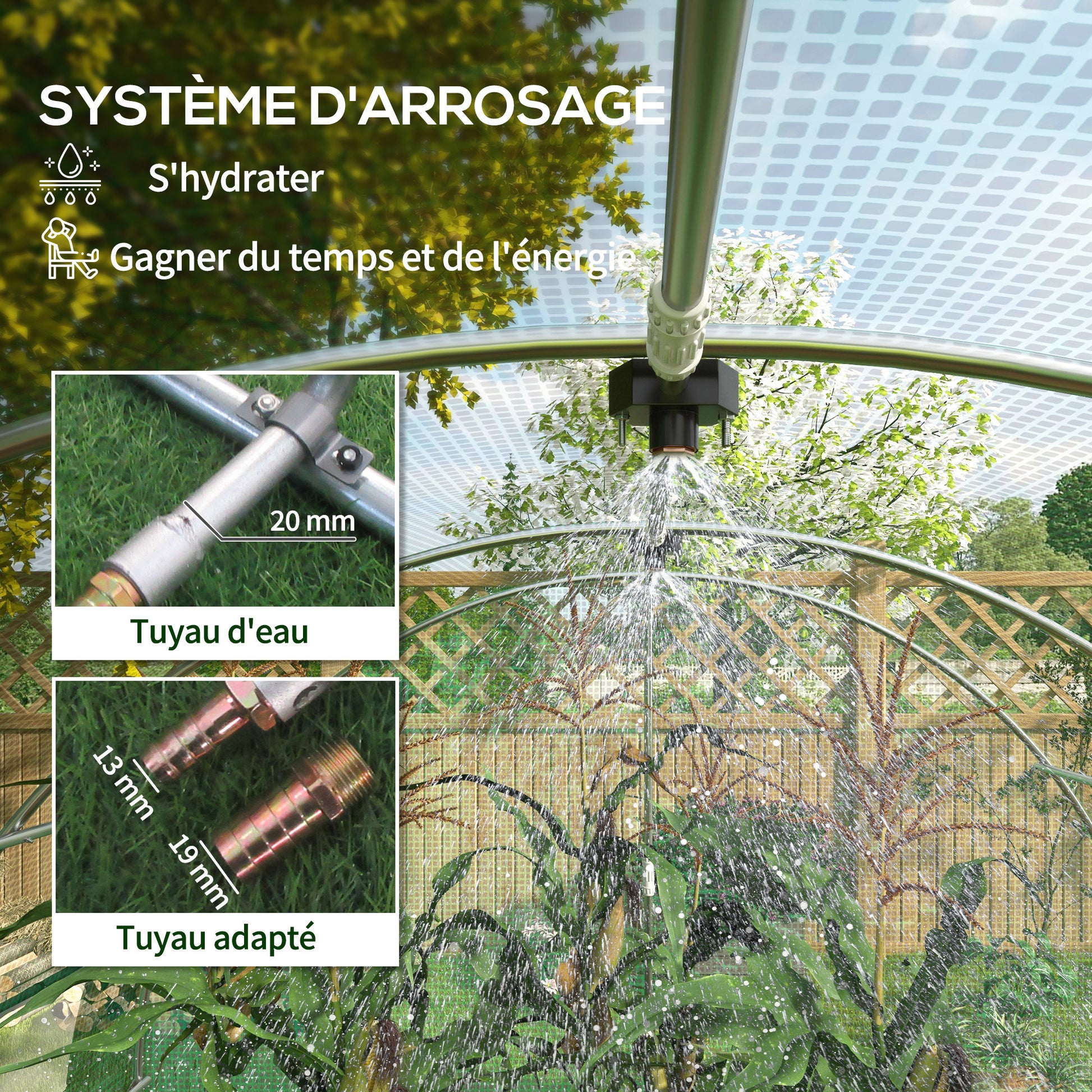 6m² Garden Tunnel Greenhouse Tomato Greenhouse with Integrated Watering System 3L x 2W x 2H m Reinforced Steel + High-Density PE 140 g/m² 6 Windows Roll-Up Door Green