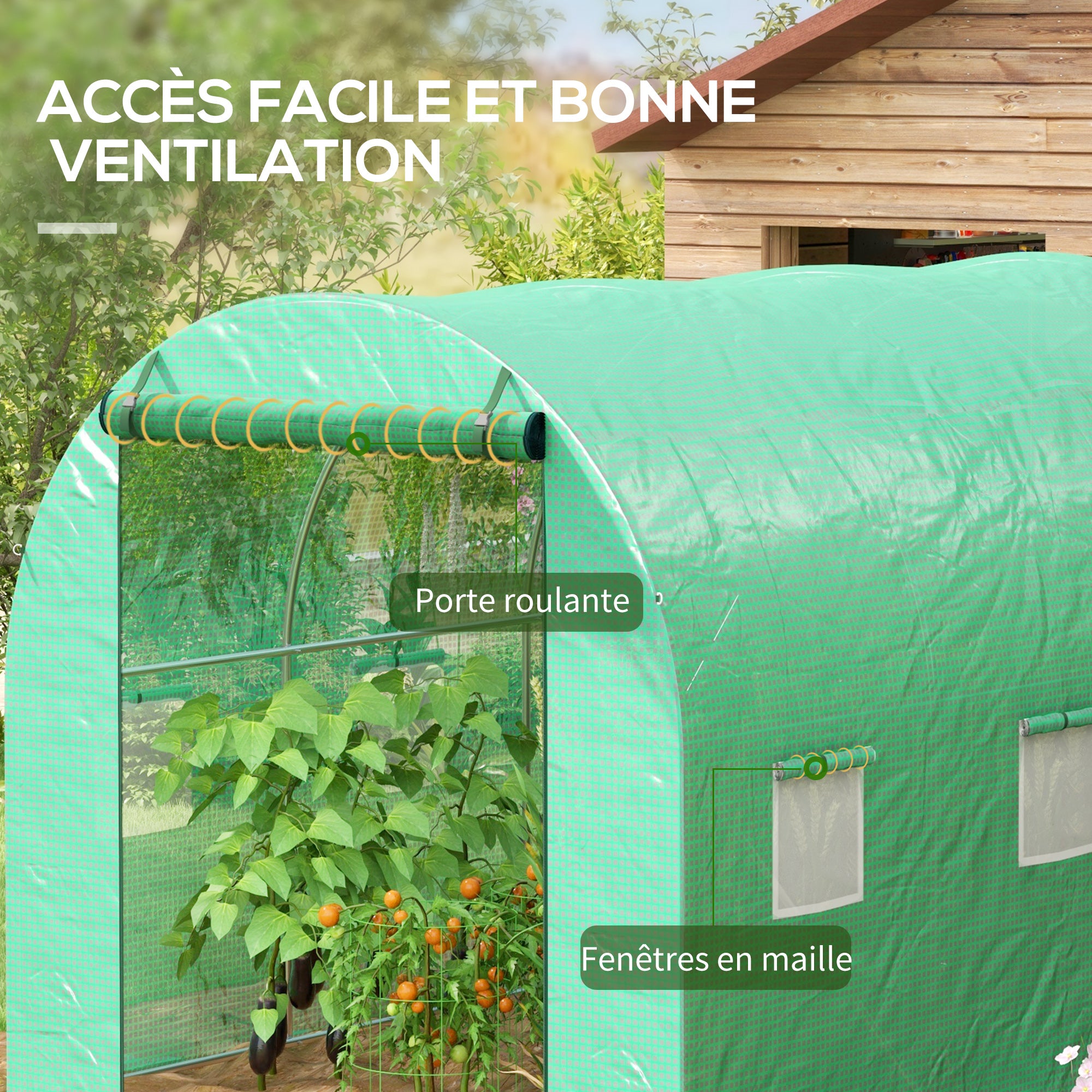 6m² Garden Tunnel Greenhouse Tomato Greenhouse with Integrated Watering System 3L x 2W x 2H m Reinforced Steel + High-Density PE 140 g/m² 6 Windows Roll-Up Door Green