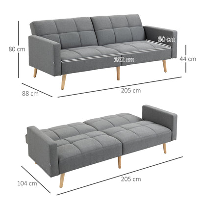 2 in 1 Sleeper Sofa 205 x 88 cm Sofa with Bed Function, Couch with Seat Cushion, Linen Look, Adjustable Backrest for Living Room, Bedroom, Gray