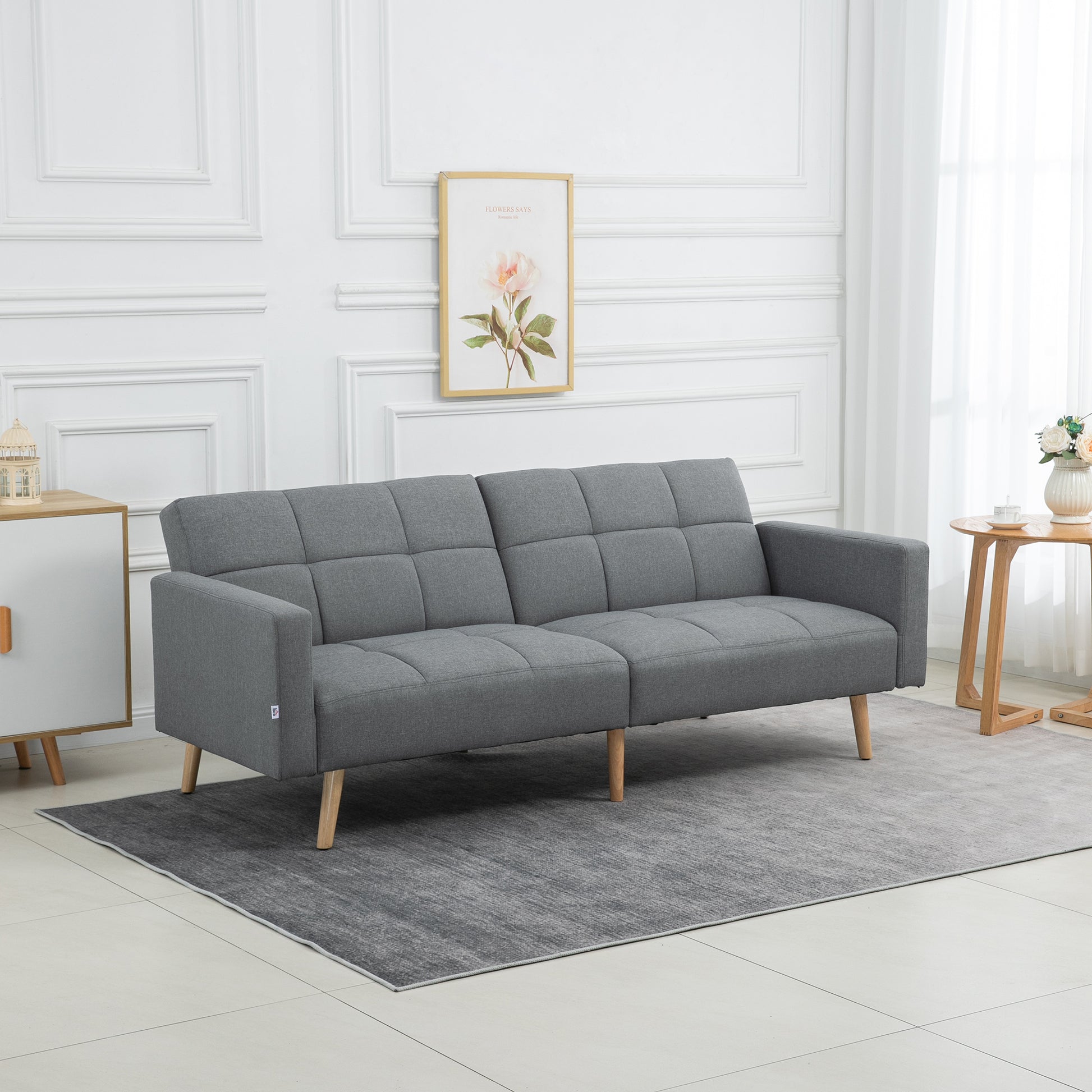 2 in 1 Sleeper Sofa 205 x 88 cm Sofa with Bed Function, Couch with Seat Cushion, Linen Look, Adjustable Backrest for Living Room, Bedroom, Gray