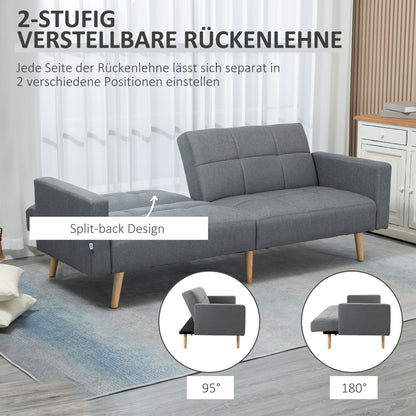 2 in 1 Sleeper Sofa 205 x 88 cm Sofa with Bed Function, Couch with Seat Cushion, Linen Look, Adjustable Backrest for Living Room, Bedroom, Gray