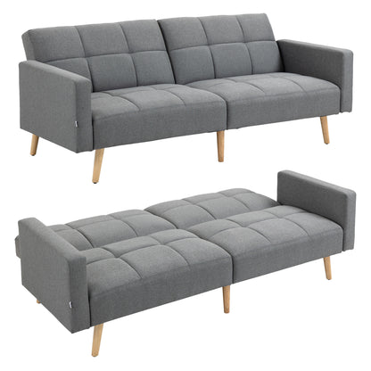 2 in 1 Sleeper Sofa 205 x 88 cm Sofa with Bed Function, Couch with Seat Cushion, Linen Look, Adjustable Backrest for Living Room, Bedroom, Gray