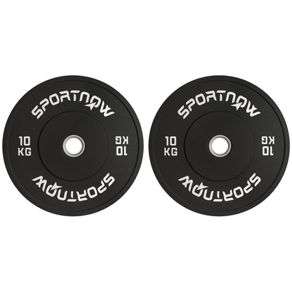 SPORTNOW 2-Pack Barbell Weights, 2 x 10kg Weights, Weight Plate Set, Weight Plates for 5 cm Barbell, Ø 50 mm Bore, Black