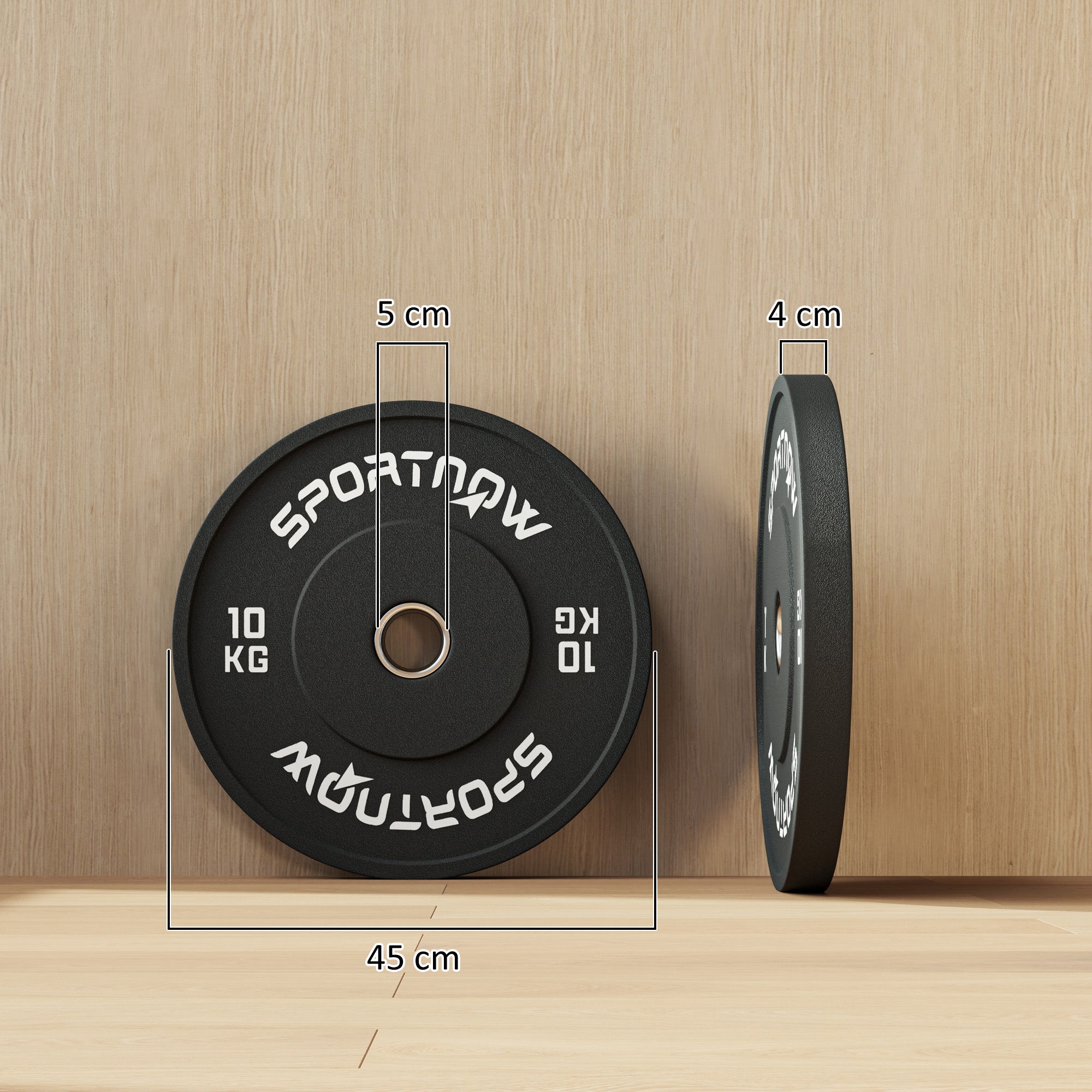 SPORTNOW 2-Pack Barbell Weights, 2 x 10kg Weights, Weight Plate Set, Weight Plates for 5 cm Barbell, Ø 50 mm Bore, Black