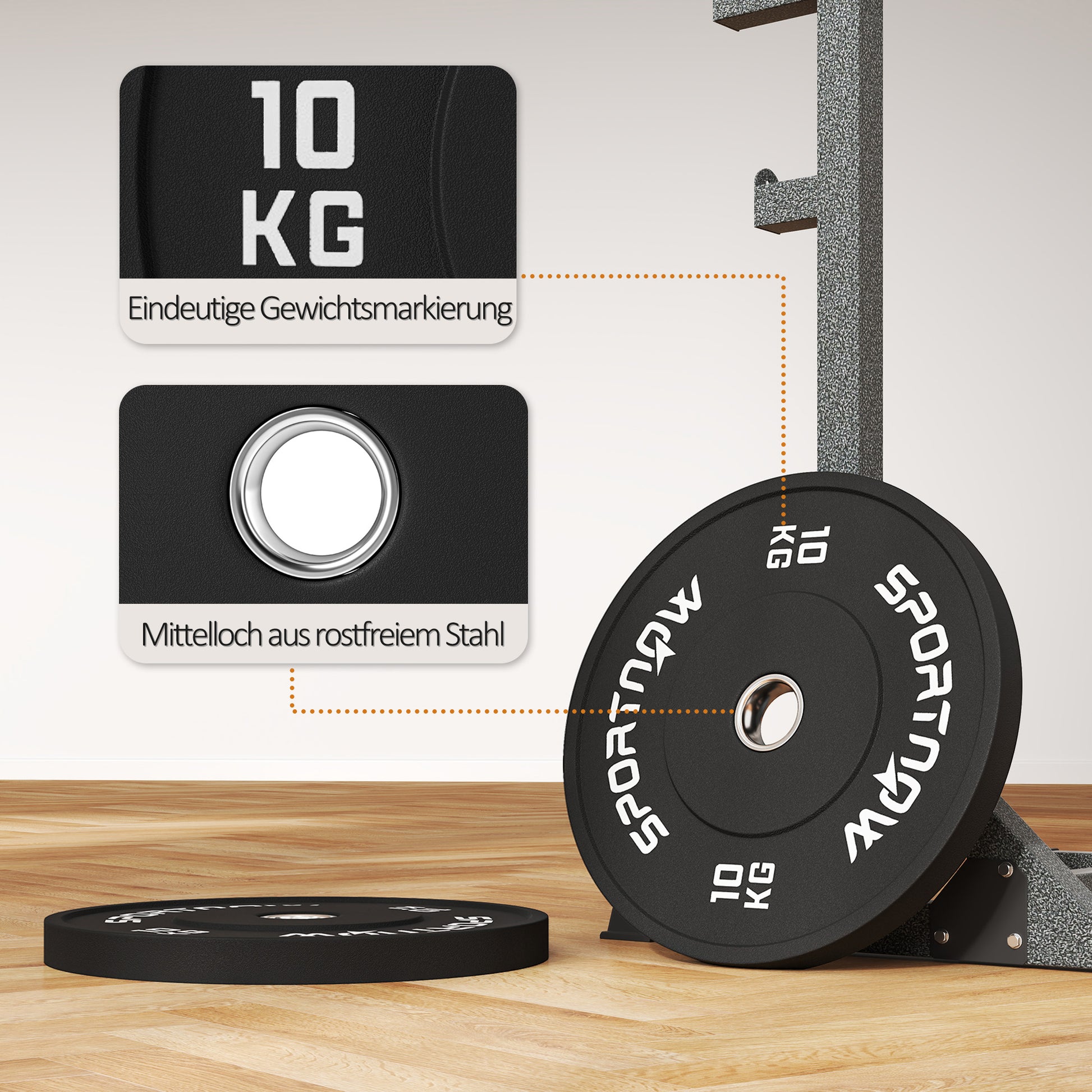SPORTNOW 2-Pack Barbell Weights, 2 x 10kg Weights, Weight Plate Set, Weight Plates for 5 cm Barbell, Ø 50 mm Bore, Black