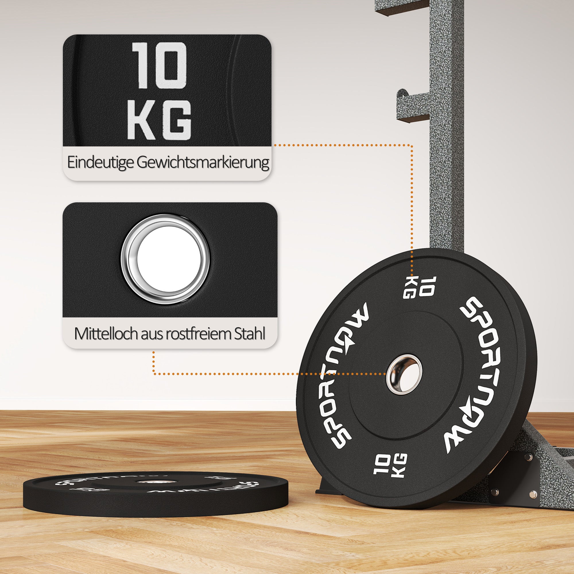 SPORTNOW 2-Pack Barbell Weights, 2 x 10kg Weights, Weight Plate Set, Weight Plates for 5 cm Barbell, Ø 50 mm Bore, Black