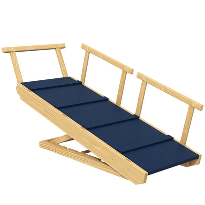 Dog Ramp Foldable Pet Ramp with Removable Railings, Non-Slip Dog Step Aid for Pets up to 40 kg, 85 x 40 x 78.5 cm, Natural