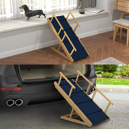 Dog Ramp Foldable Pet Ramp with Removable Railings, Non-Slip Dog Step Aid for Pets up to 40 kg, 85 x 40 x 78.5 cm, Natural