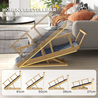 Dog Ramp Foldable Pet Ramp with Removable Railings, Non-Slip Dog Step Aid for Pets up to 40 kg, 85 x 40 x 78.5 cm, Natural