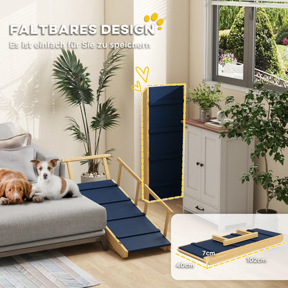 Dog Ramp Foldable Pet Ramp with Removable Railings, Non-Slip Dog Step Aid for Pets up to 40 kg, 85 x 40 x 78.5 cm, Natural
