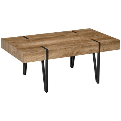 Rectangular Coffee Table Industrial Style Black Metal Hairpin Legs Old Beam Wood Look Tabletop