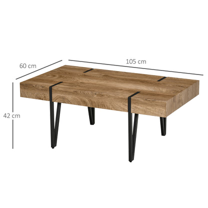 Rectangular Coffee Table Industrial Style Black Metal Hairpin Legs Old Beam Wood Look Tabletop