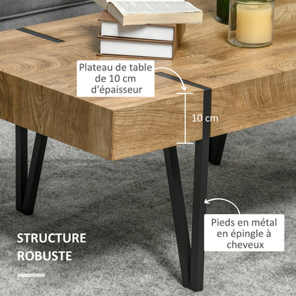 Rectangular Coffee Table Industrial Style Black Metal Hairpin Legs Old Beam Wood Look Tabletop