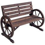 Outdoor Wooden Bench with Cartwheel Shaped Armrests Aged Look Garden Balcony Terrace 105.5x59x75 cm Rustic Brown