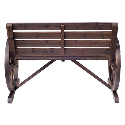 Outdoor Wooden Bench with Cartwheel Shaped Armrests Aged Look Garden Balcony Terrace 105.5x59x75 cm Rustic Brown