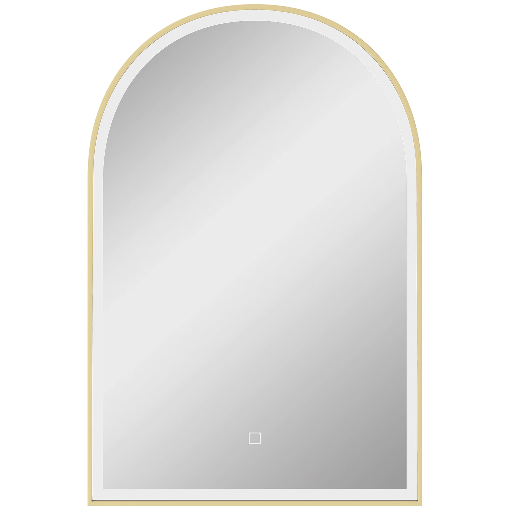 Bathroom Mirror 90 x 60 cm, Arched Wall Mirror, Bathroom Mirror with LED Lighting, Adjustable Light 3 Colors, Anti-fog, Memory, Touch Switch, Aluminum Frame - Gold