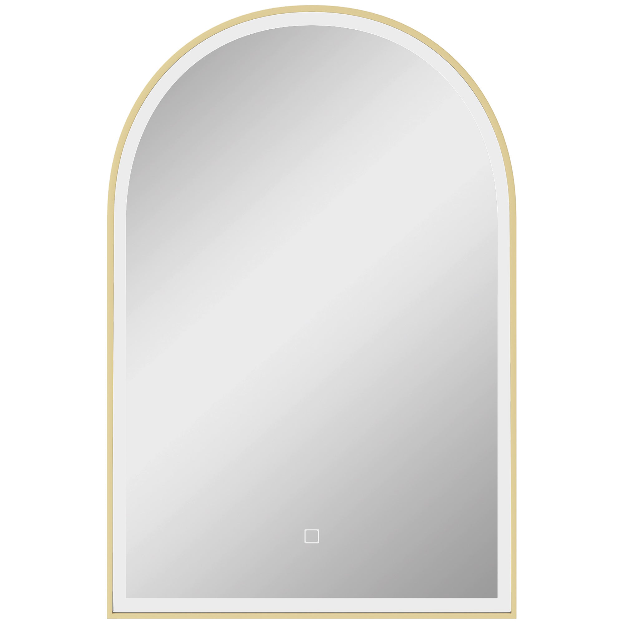 Bathroom Mirror 90 x 60 cm, Arched Wall Mirror, Bathroom Mirror with LED Lighting, Adjustable Light 3 Colors, Anti-fog, Memory, Touch Switch, Aluminum Frame - Gold