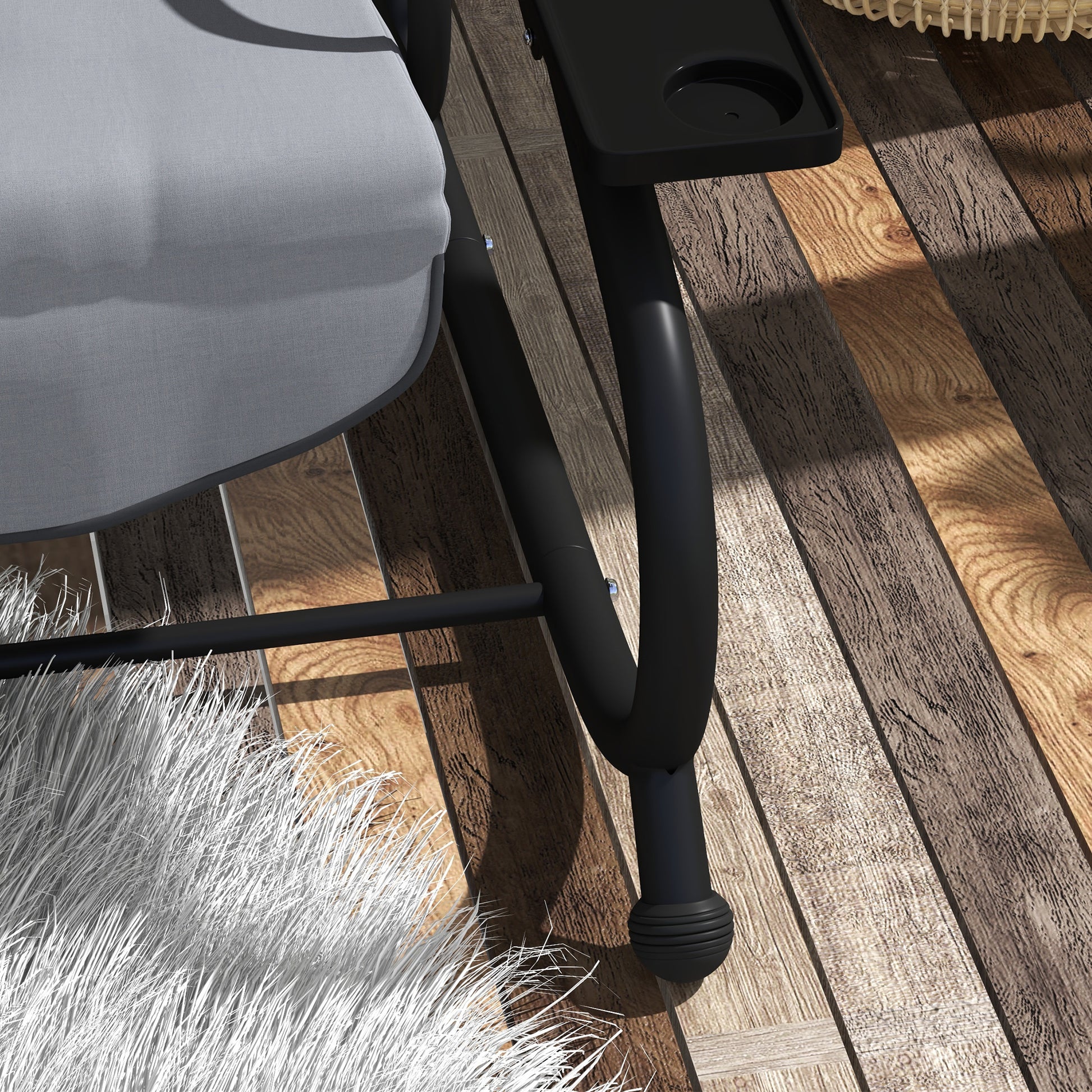 3 Seater Garden Swing Convertible Adjustable Roof 2 Side Shelves Support 2L x 1.2W x 1.64H m Epoxy Metal Black Dark Gray Polyester