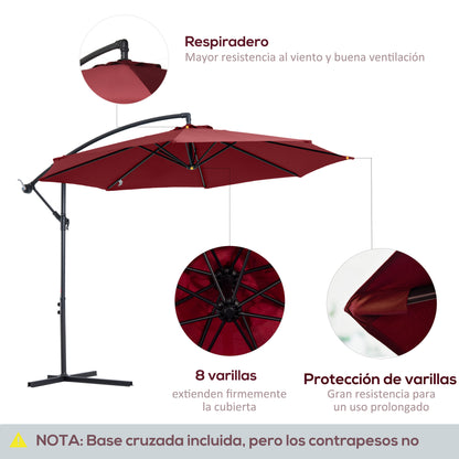 Ø 295 cm Eccentric Parasol Garden Umbrella with Adjustable Angle Cross Base and Crank Patio Umbrella Garnet