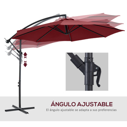 Ø 295 cm Eccentric Parasol Garden Umbrella with Adjustable Angle Cross Base and Crank Patio Umbrella Garnet