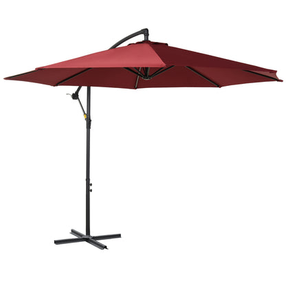 Ø 295 cm Eccentric Parasol Garden Umbrella with Adjustable Angle Cross Base and Crank Patio Umbrella Garnet