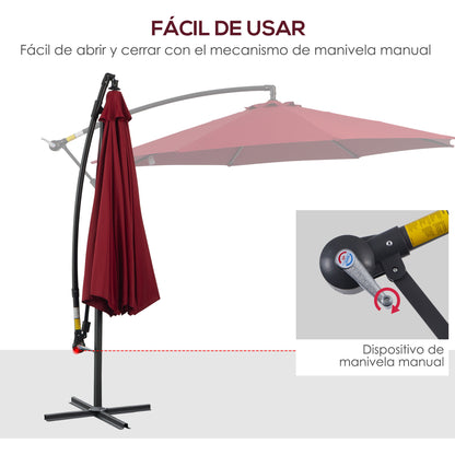 Ø 295 cm Eccentric Parasol Garden Umbrella with Adjustable Angle Cross Base and Crank Patio Umbrella Garnet