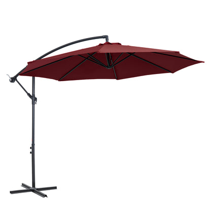 Ø 295 cm Eccentric Parasol Garden Umbrella with Adjustable Angle Cross Base and Crank Patio Umbrella Garnet