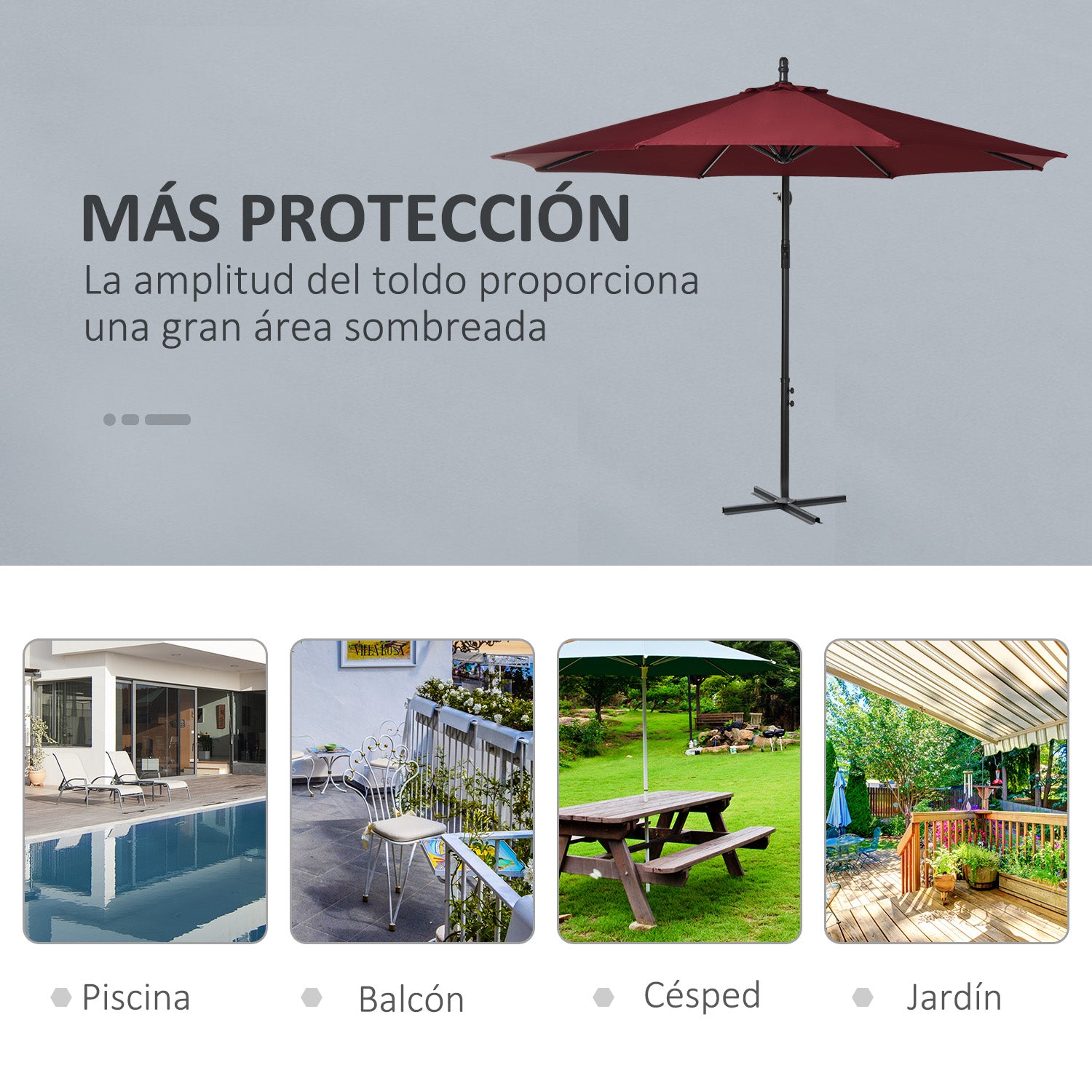 Ø 295 cm Eccentric Parasol Garden Umbrella with Adjustable Angle Cross Base and Crank Patio Umbrella Garnet