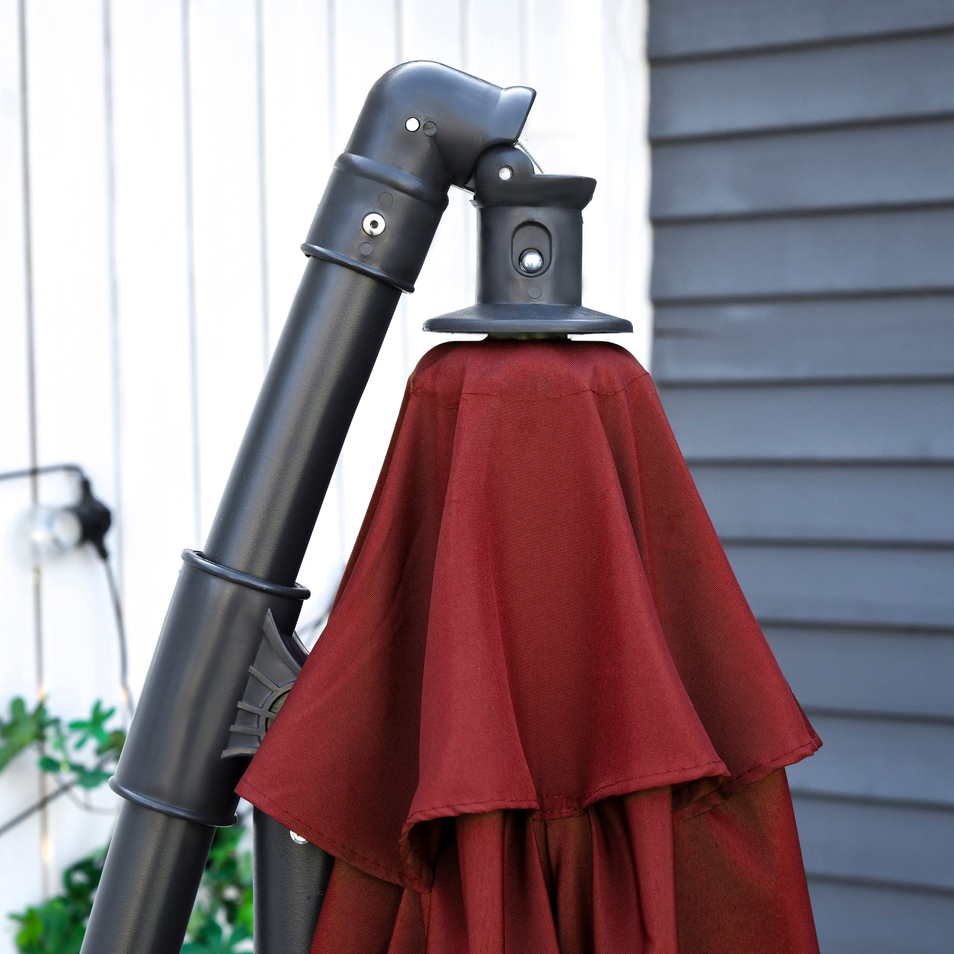 Ø 295 cm Eccentric Parasol Garden Umbrella with Adjustable Angle Cross Base and Crank Patio Umbrella Garnet