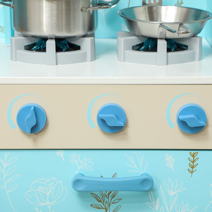 Toy Kitchen for Kids +3 Years Children's Wooden Kitchen with Sound Stove Oven Sink Microwave Washer Ice Maker and Blue Kitchen Accessories