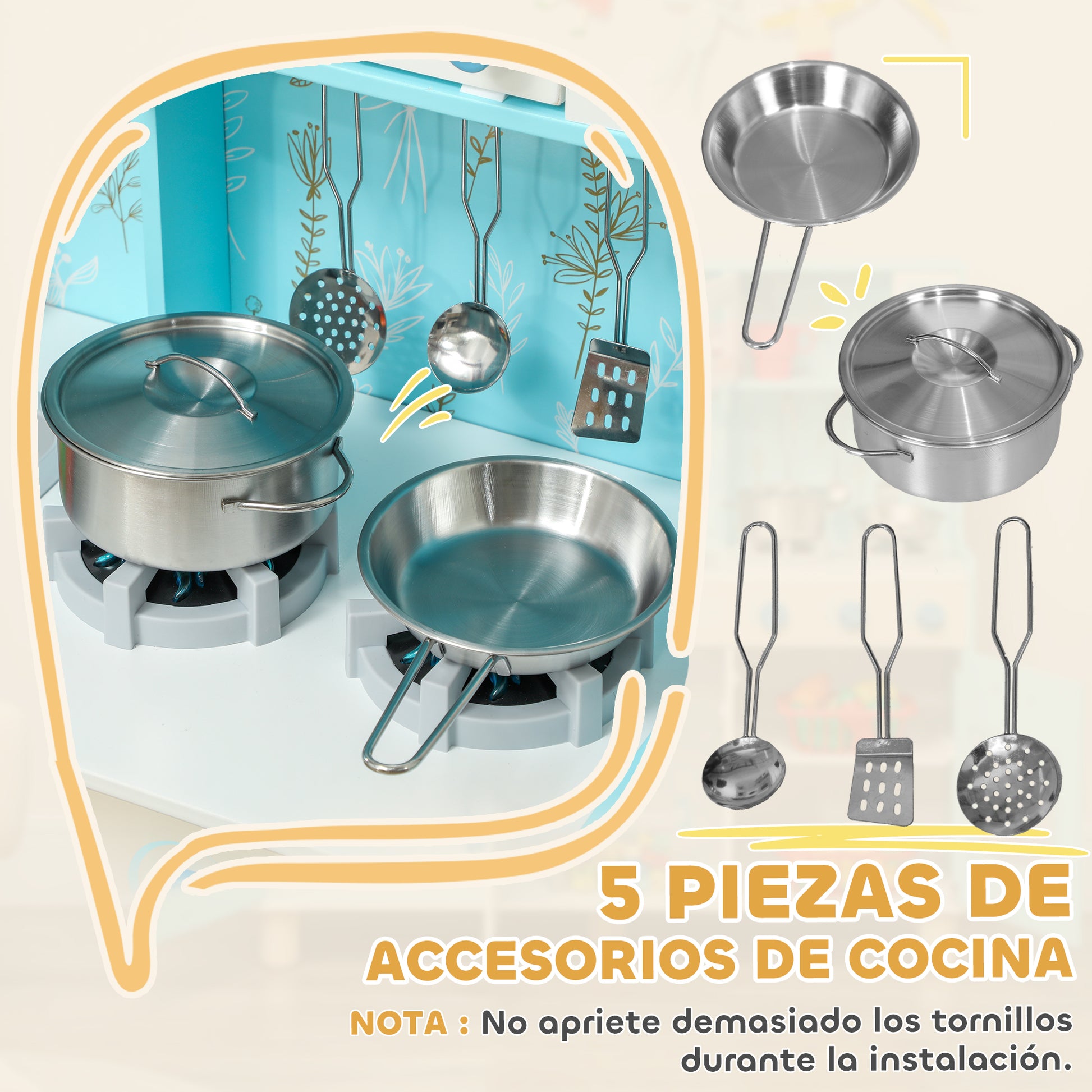 Toy Kitchen for Kids +3 Years Children's Wooden Kitchen with Sound Stove Oven Sink Microwave Washer Ice Maker and Blue Kitchen Accessories
