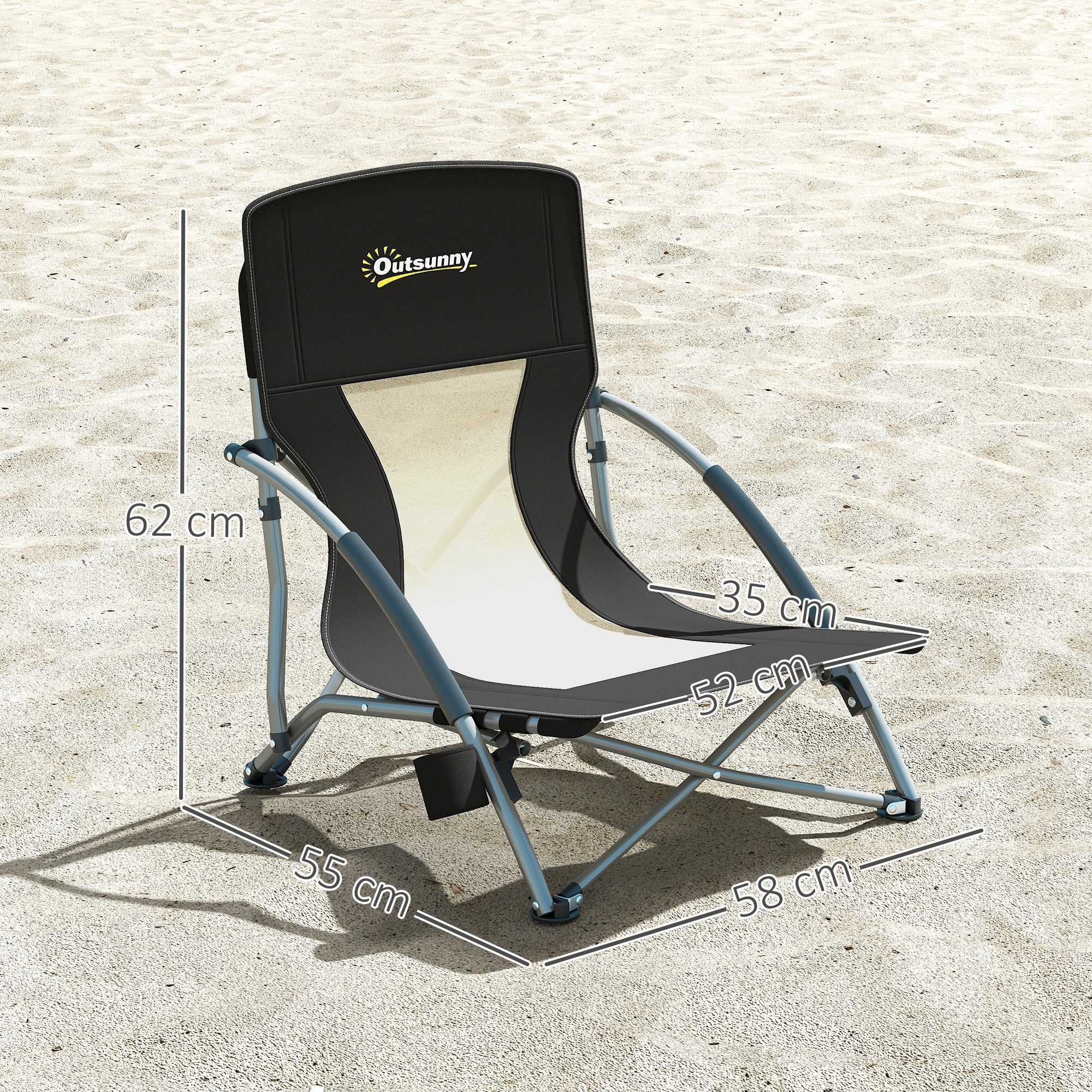 Folding Beach Chair, Lightweight Camping Chair 2.2 kg, with Mesh Backrest, Carrying Bag, and Cup Holder for Garden, Picnic, Festival, Travel, Black