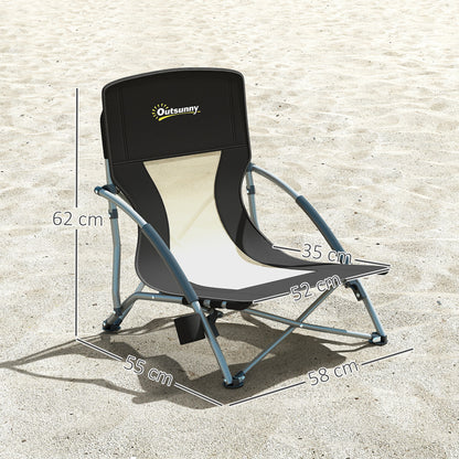 Folding Beach Chair, Lightweight Camping Chair 2.2 kg, with Mesh Backrest, Carrying Bag, and Cup Holder for Garden, Picnic, Festival, Travel, Black