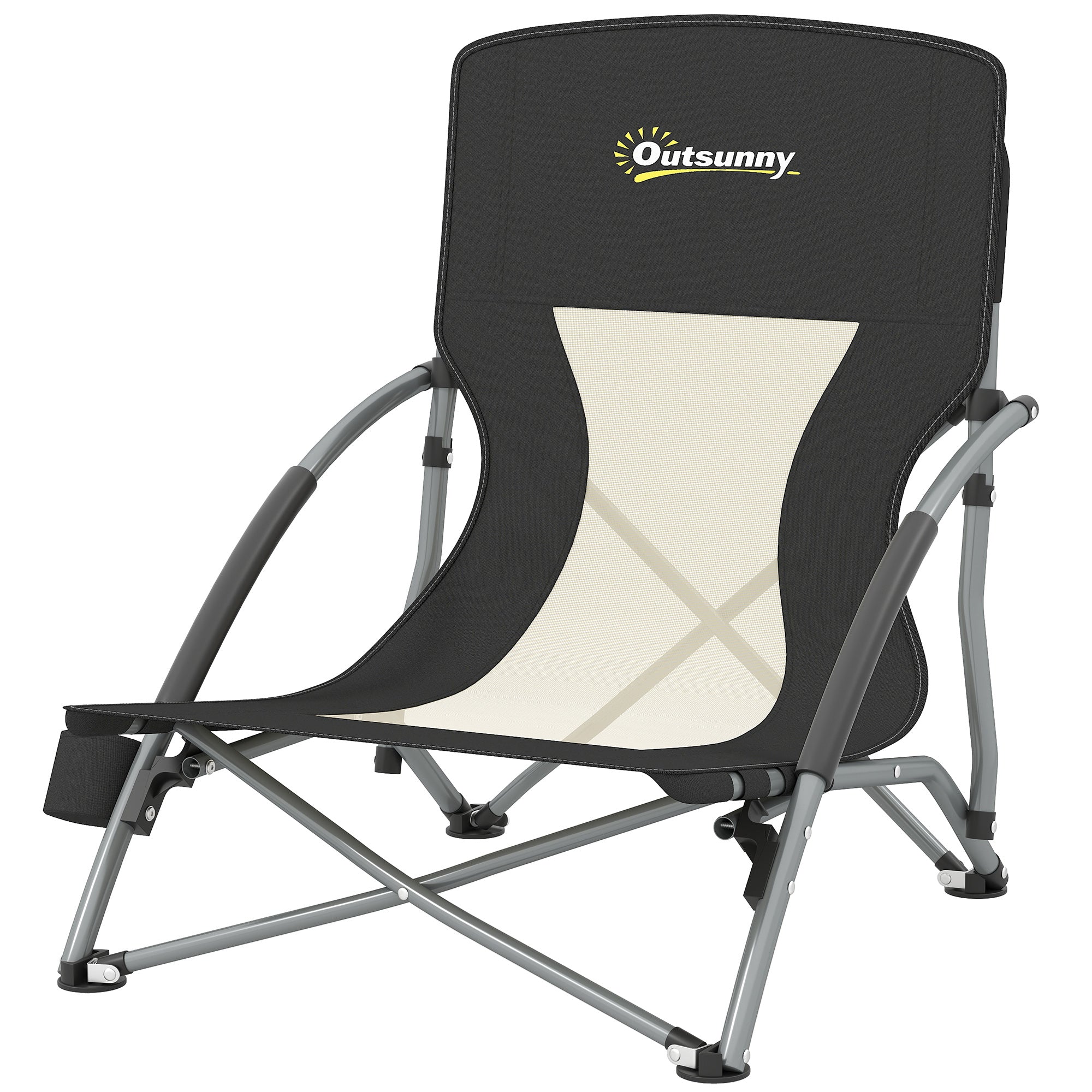 Folding Beach Chair, Lightweight Camping Chair 2.2 kg, with Mesh Backrest, Carrying Bag, and Cup Holder for Garden, Picnic, Festival, Travel, Black