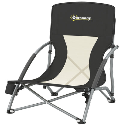 Folding Beach Chair, Lightweight Camping Chair 2.2 kg, with Mesh Backrest, Carrying Bag, and Cup Holder for Garden, Picnic, Festival, Travel, Black