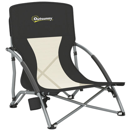 Folding Beach Chair, Lightweight Camping Chair 2.2 kg, with Mesh Backrest, Carrying Bag, and Cup Holder for Garden, Picnic, Festival, Travel, Black